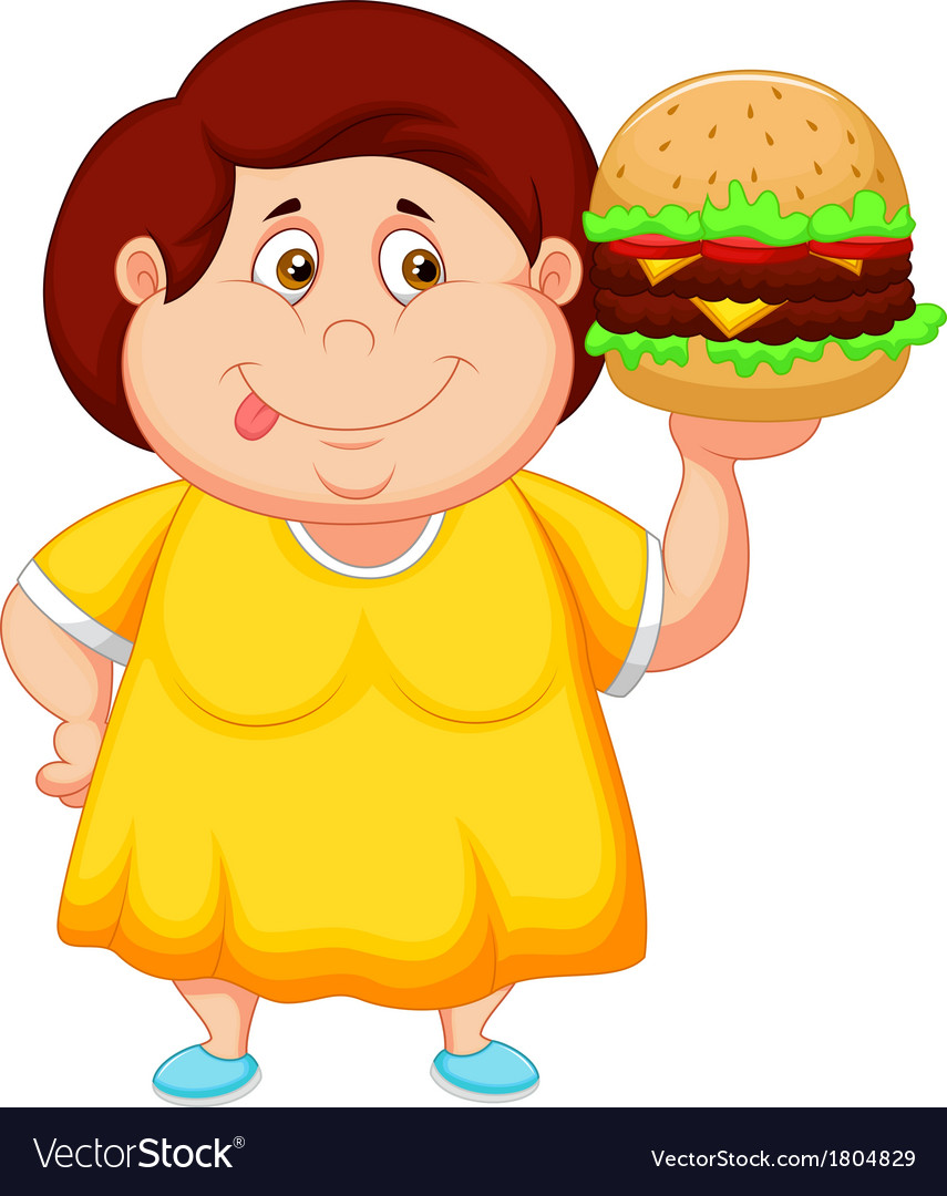 Fat girl cartoon smiling and ready to eat a big ha