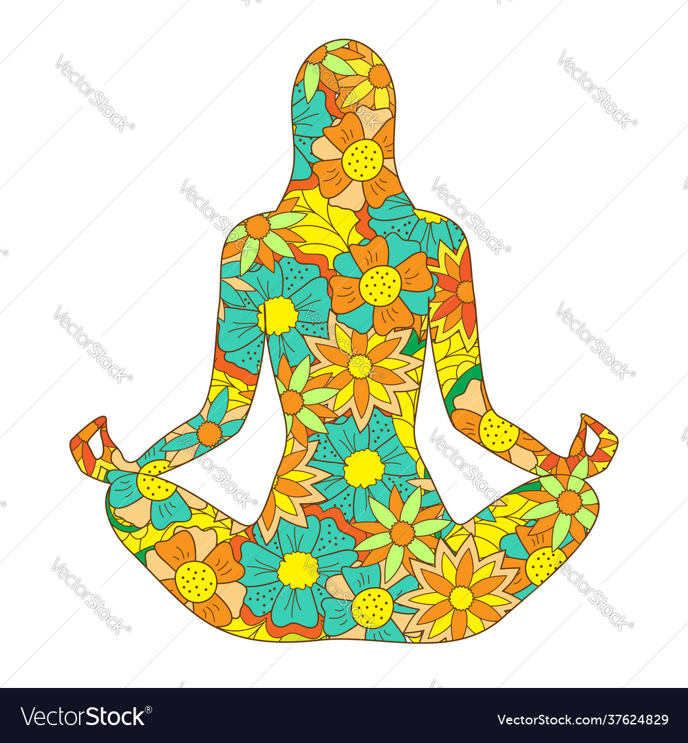 Floral silhouette yoga girl