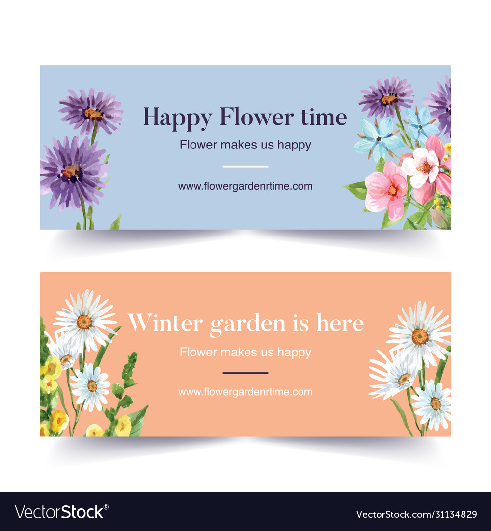 Flower garden banner design with daisy peonies