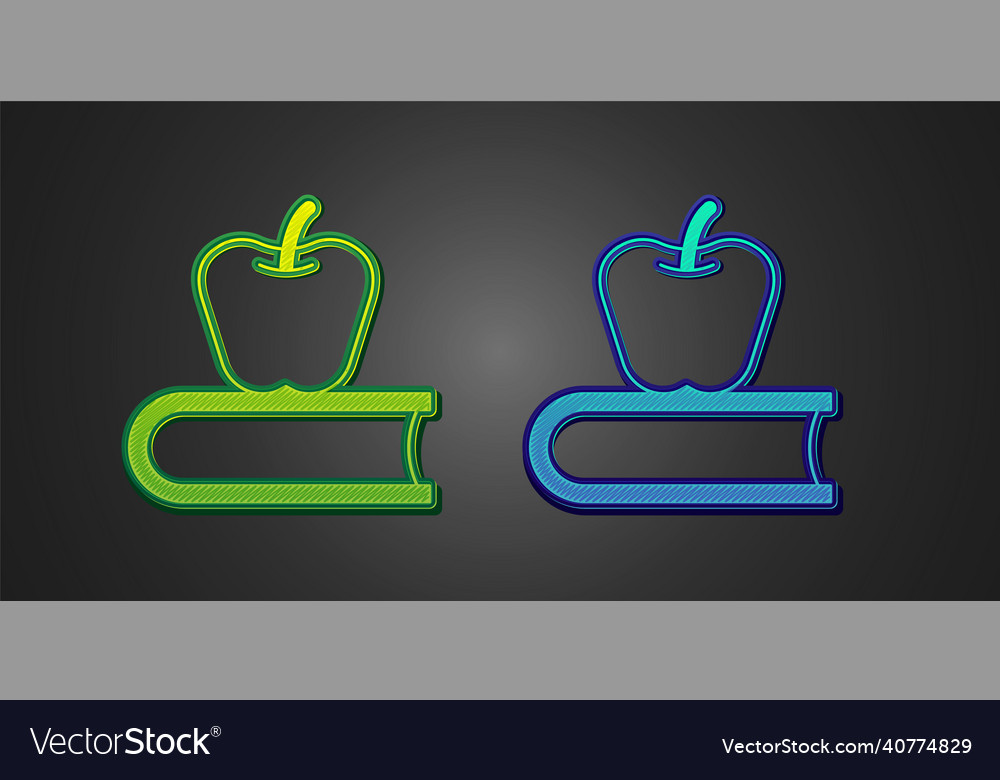 Green and blue book with apple icon isolated