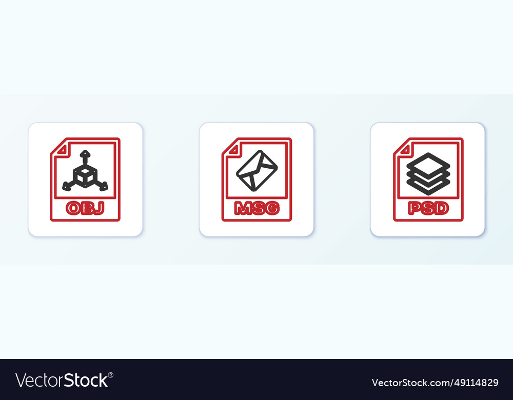 Zeile psd Datei Dokument obj und msg Symbol vector image Zeile psd Datei Dokument obj und msg Symbol