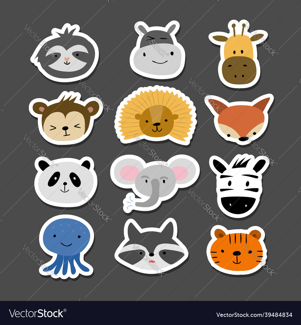 Animal stickers set childish style collection