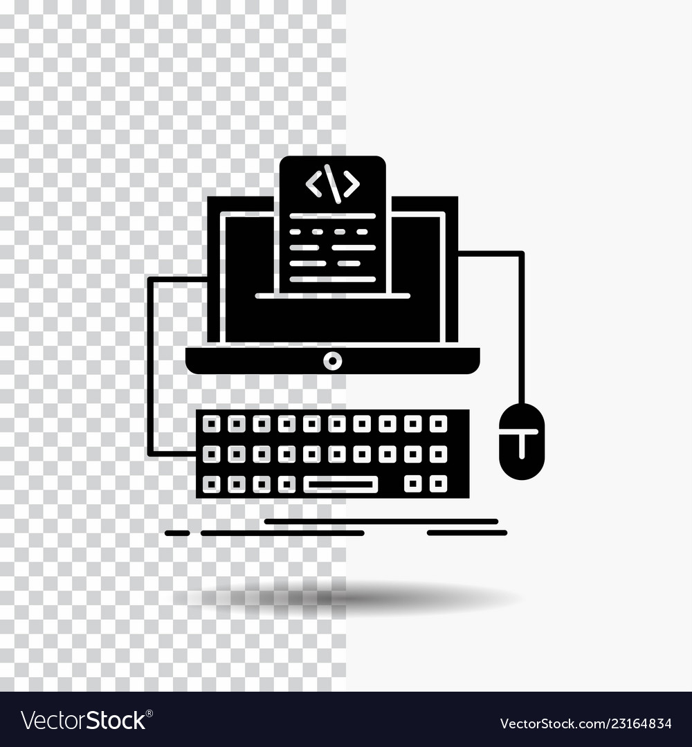 Code coding computer monoblock screen glyph icon vector image Code coding computer monoblock screen glyph icon