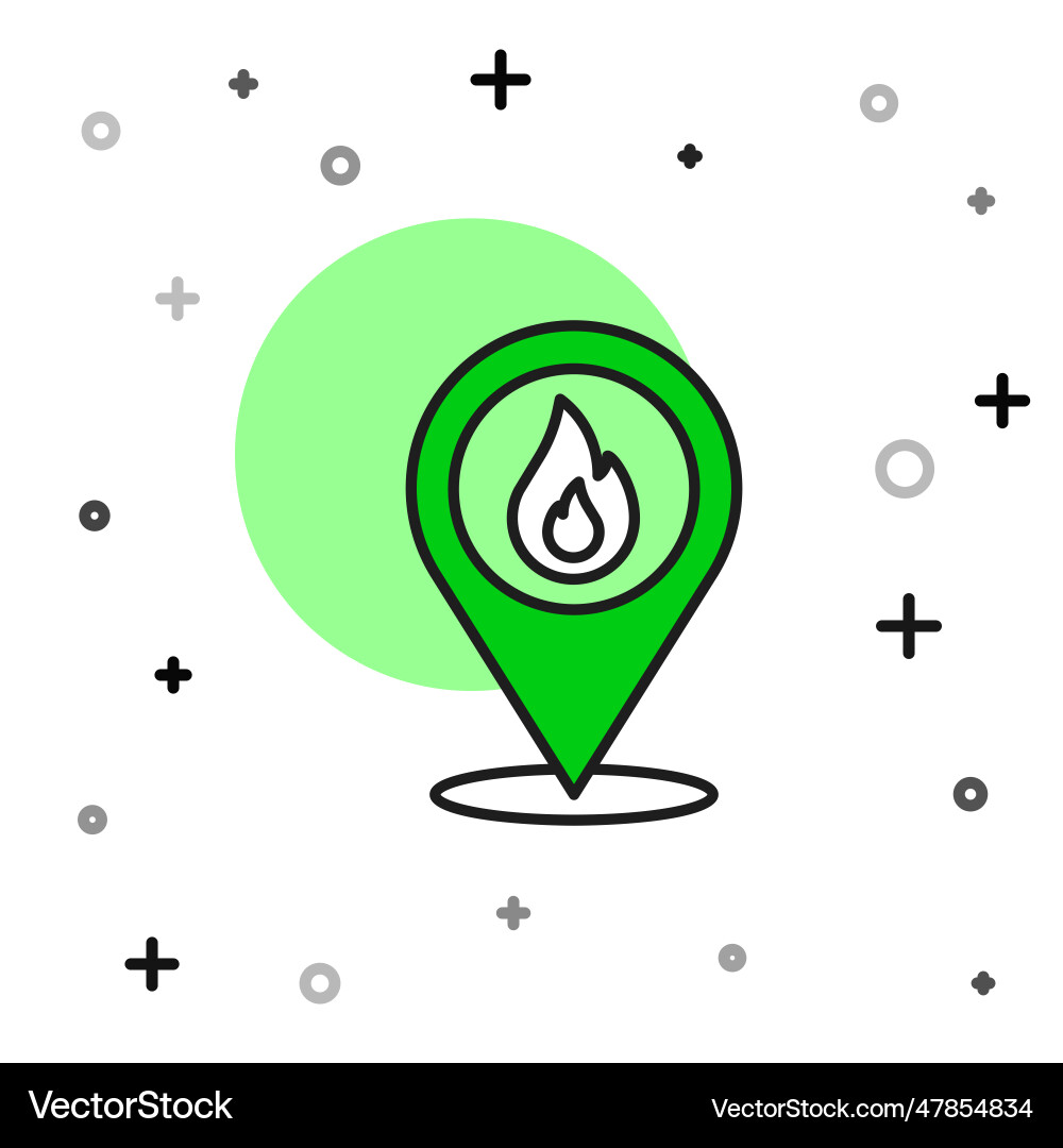 Filled outline map pointer with fire flame icon Vector Image