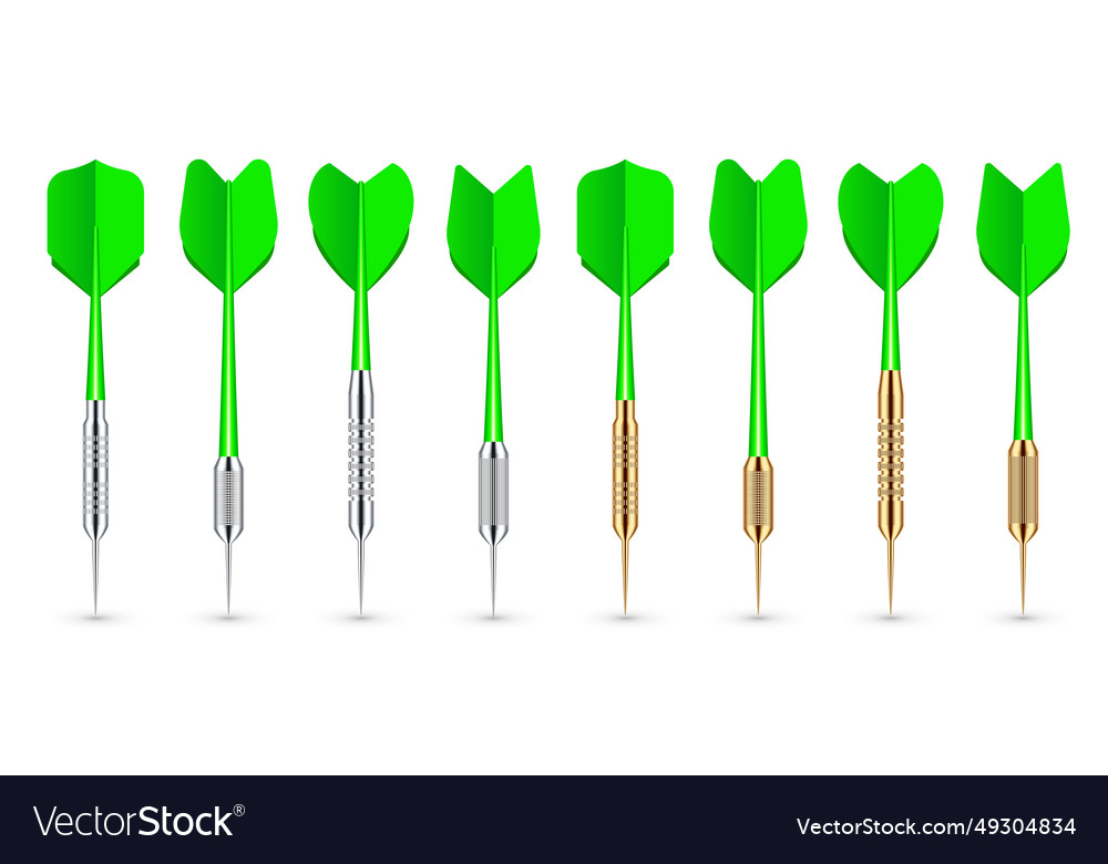 Green dart arrows with metal tip and shadow dart Vector Image