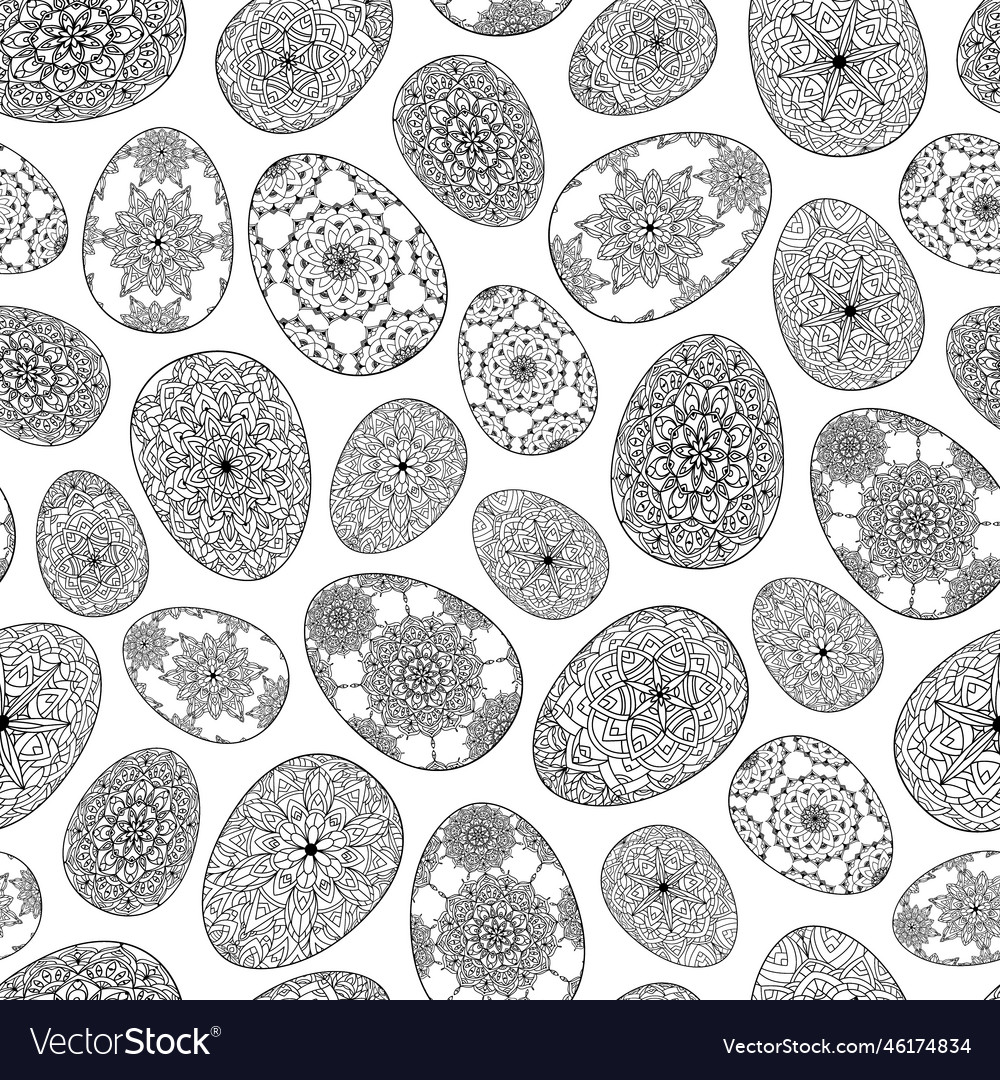 Hand drawn seamless pattern of easter eggs