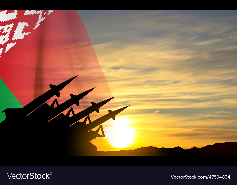 Missiles with belarus flag against the sunset vector image Missiles with belarus flag against the sunset