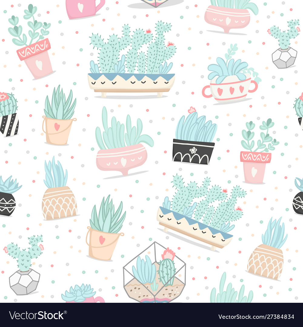 Seamless pattern with cactuses and succulents vector image Seamless pattern with cactuses and succulents