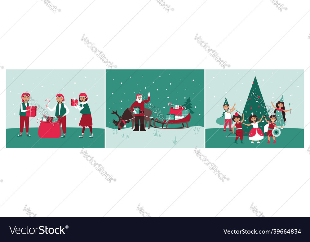 Set of christmas cards with santa children