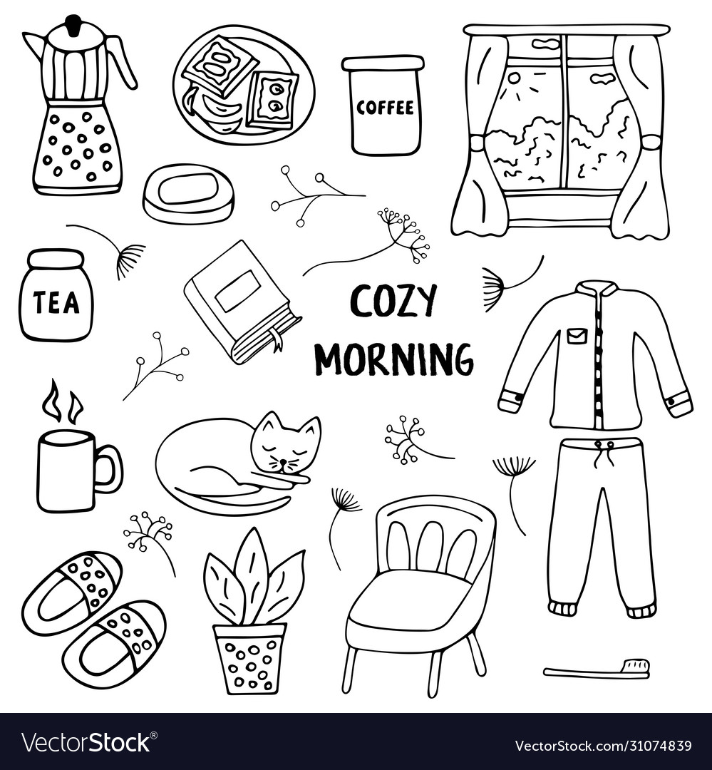 Cozy morning set doodles black and white