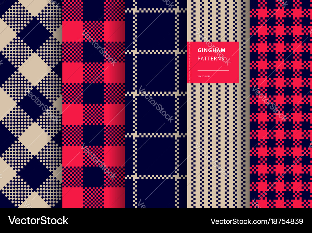 Gingham plaid seamless pattern set Royalty Free Vector Image