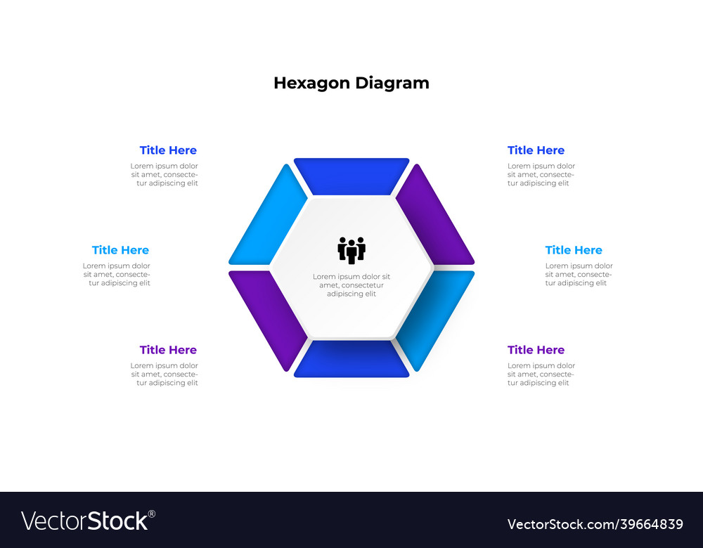 Hexagon is divided into 6 parts concept of six Vector Image