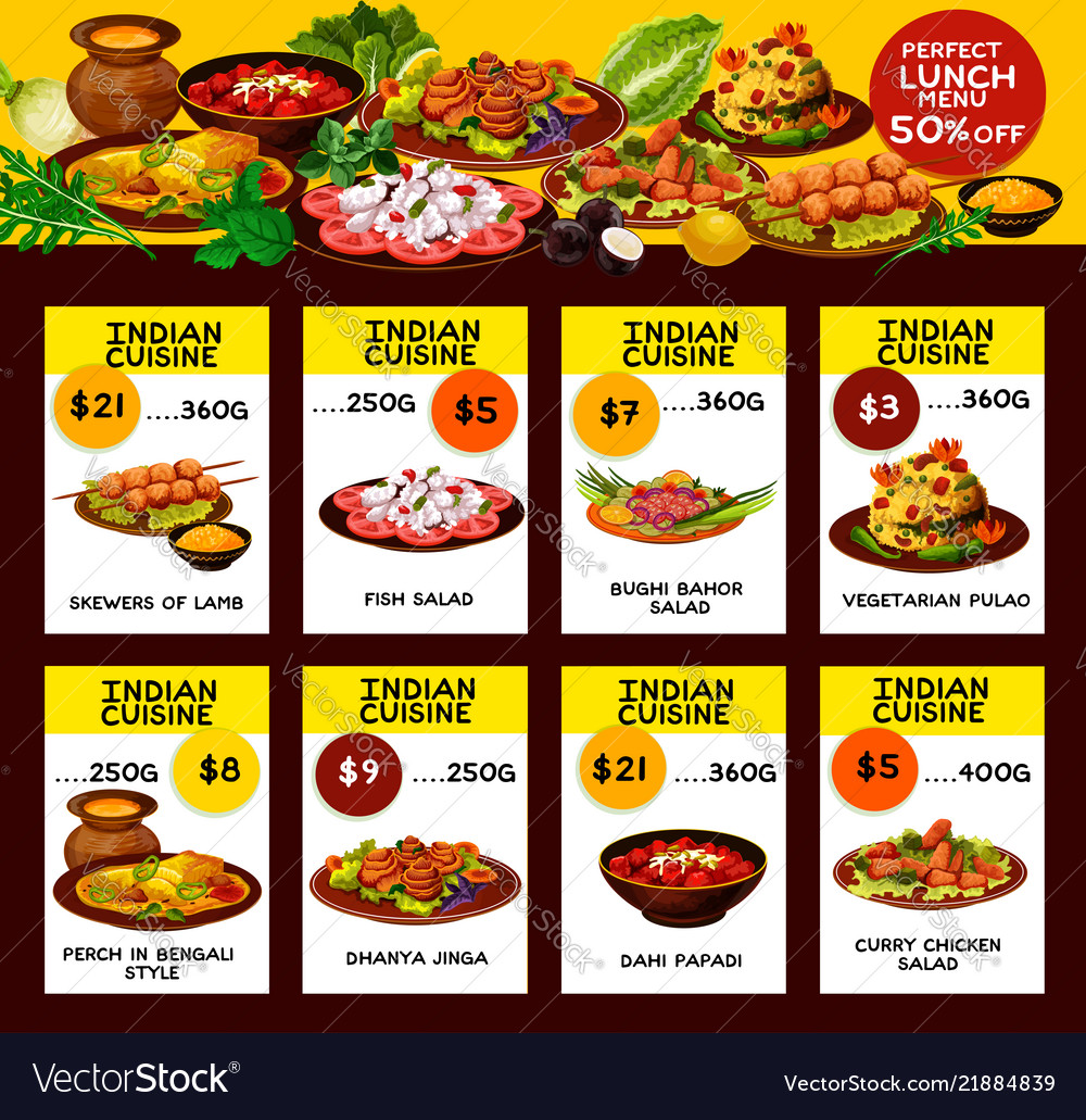 Indian Restaurant Menu Offer Cards Royalty Free Vector Image