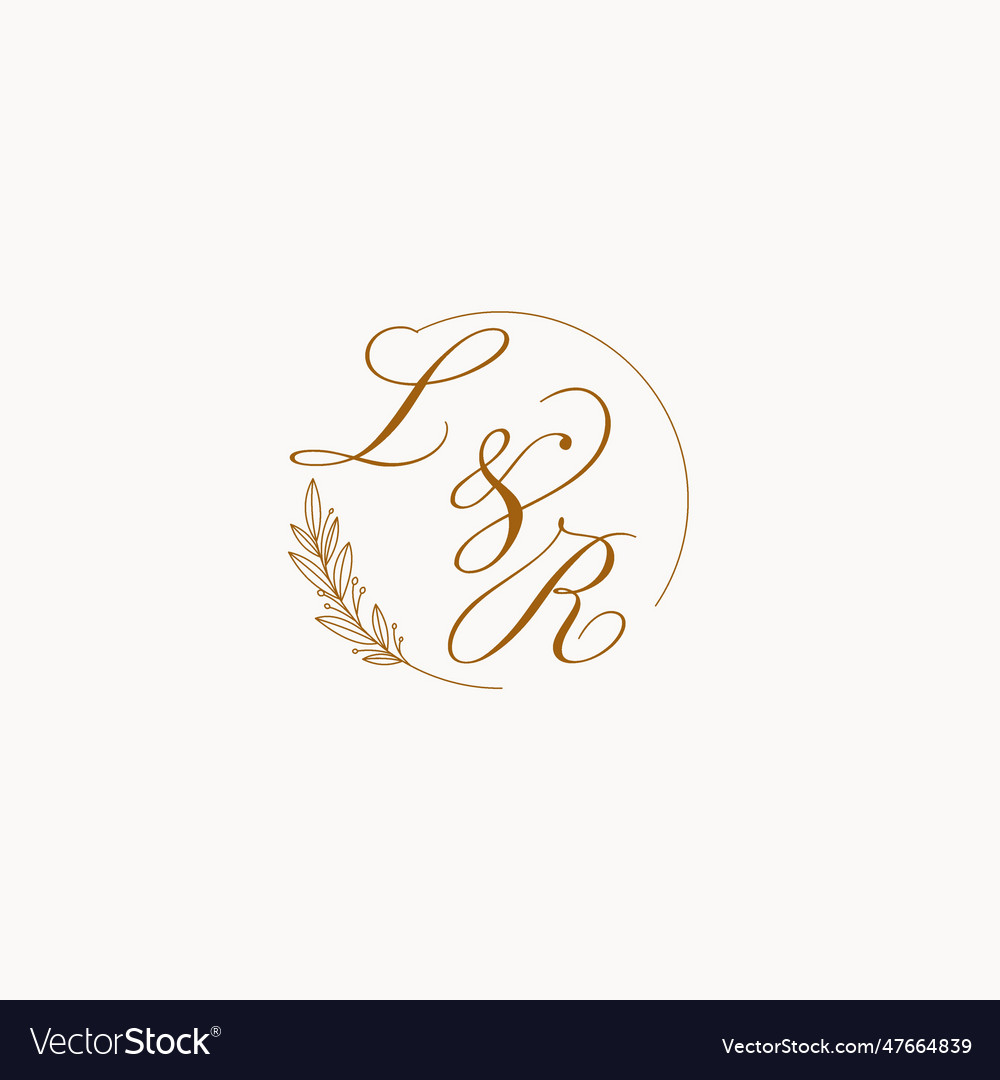 Initials lr wedding monogram logo with leaves