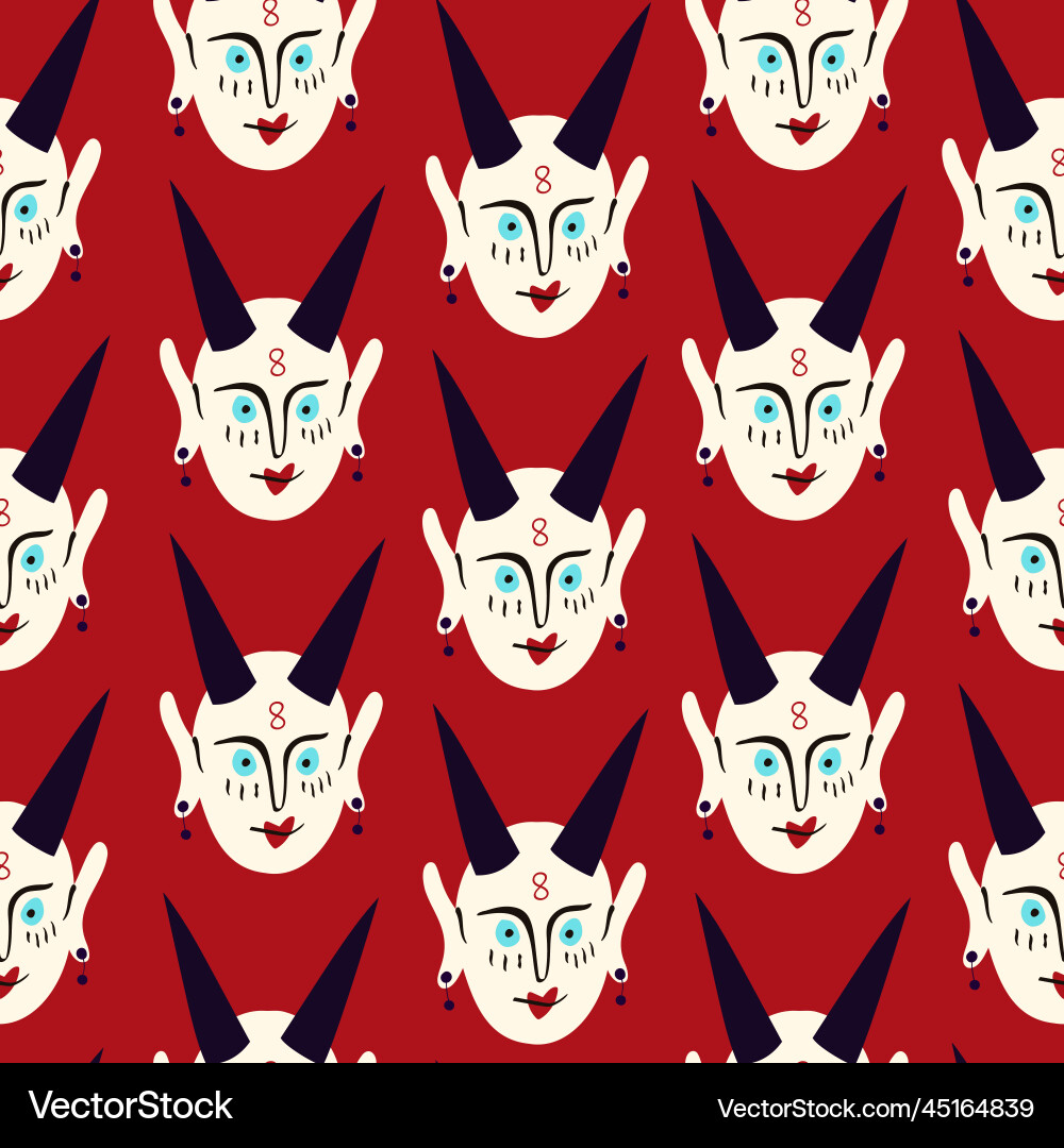 Pattern of funky demon head with a creepy ugly Vector Image