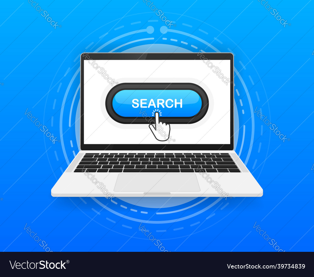 Search button and hand cursor on the screen vector image Search button and hand cursor on the screen