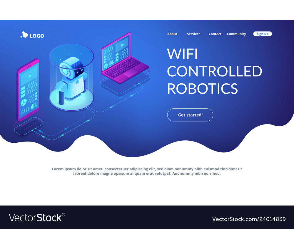 Wifi controlled robotics isometric3d landing page vector image Wifi controlled robotics isometric3d landing page