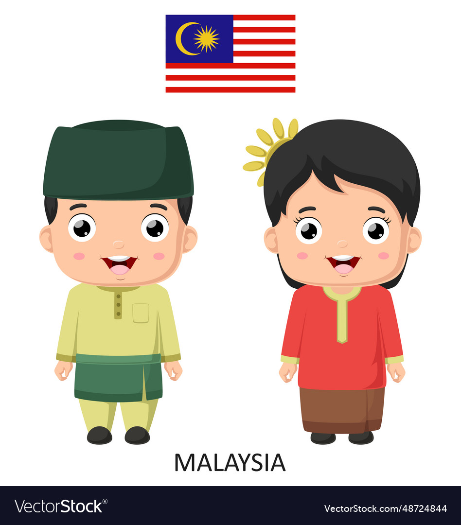 Cute malaysia boy and girl in national clothes Vector Image