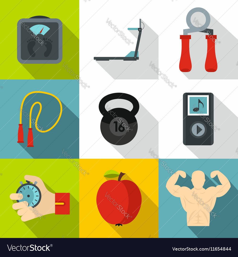 Fitness icons set flat style Royalty Free Vector Image