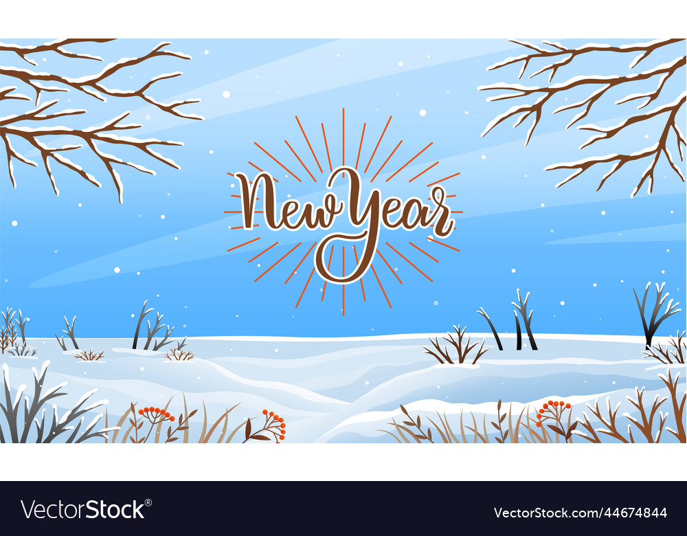 Happy new year inscription on snowy background