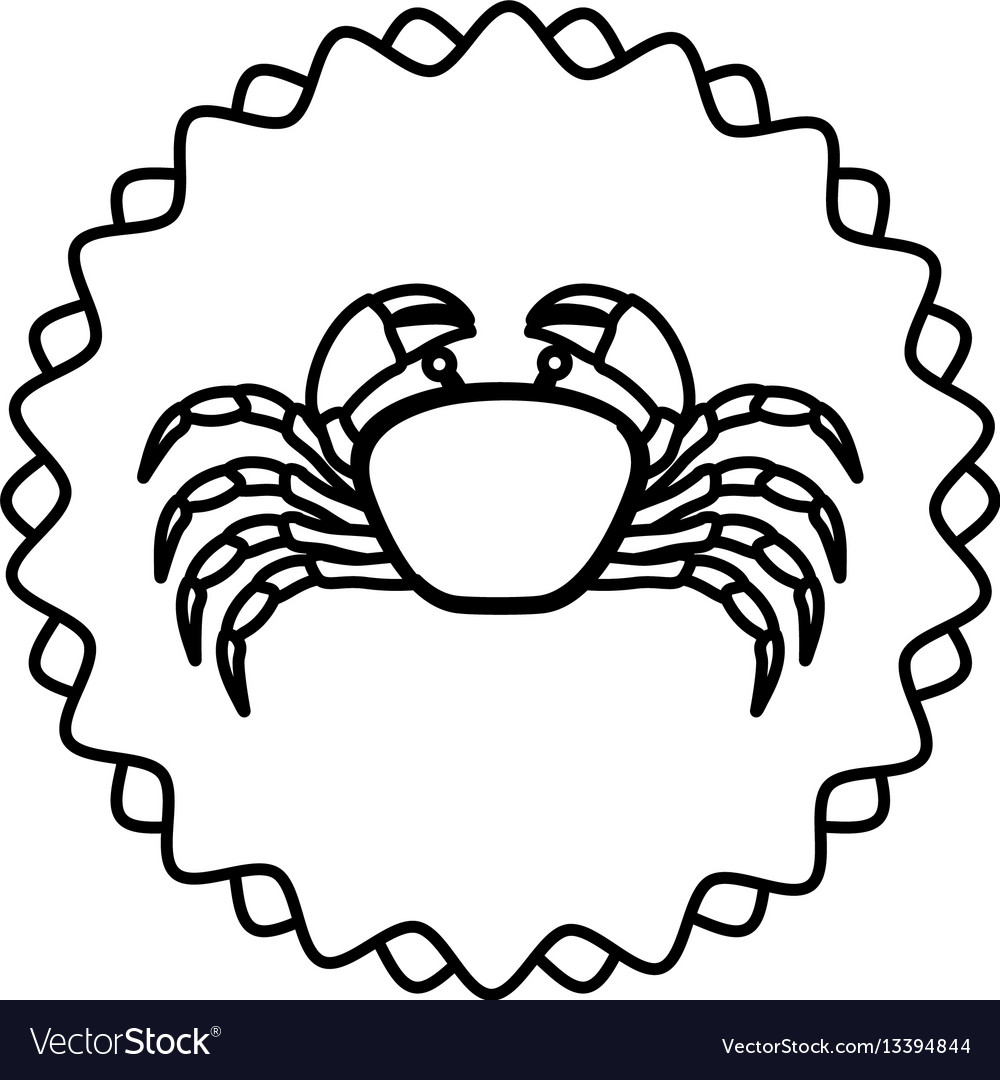 Monochrome line contour with crab in circular