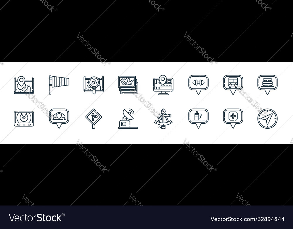 Navigation and maps line icons linear set quality vector image Navigation and maps line icons linear set quality