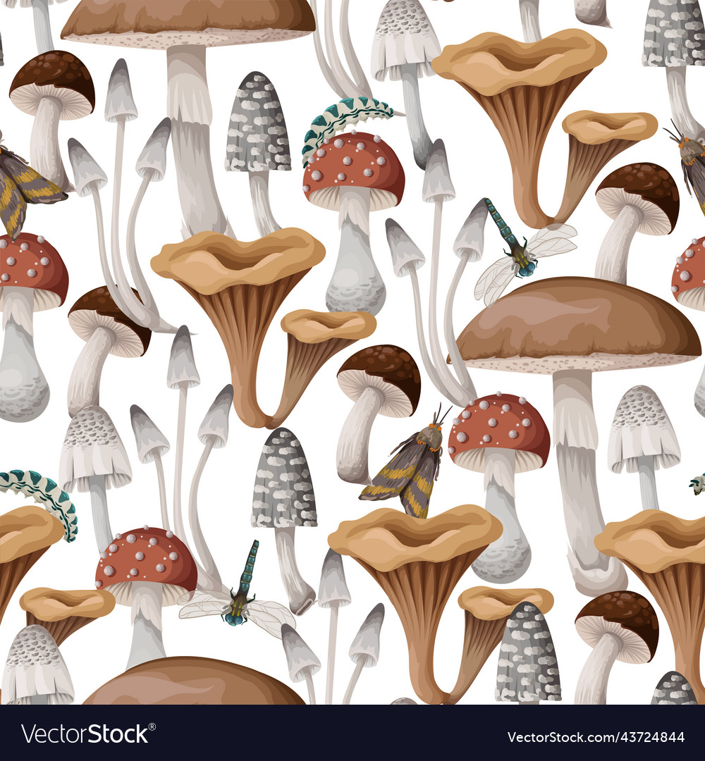 Seamless pattern with mushrooms natural trendy vector image Seamless pattern with mushrooms natural trendy