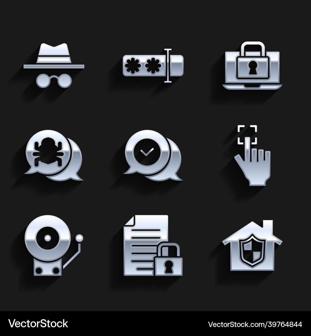 Set check mark in speech bubble document and lock Vector Image