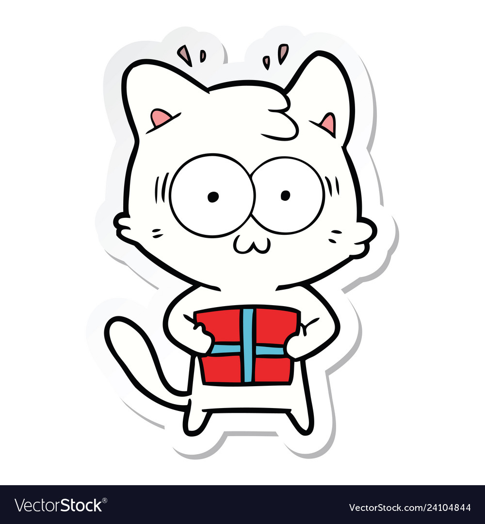 Sticker of a cartoon surprised cat with christmas