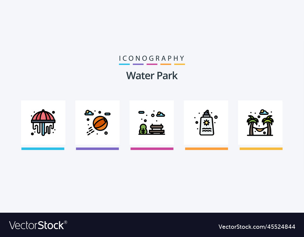 Water park line filled 5 icon pack including Vector Image