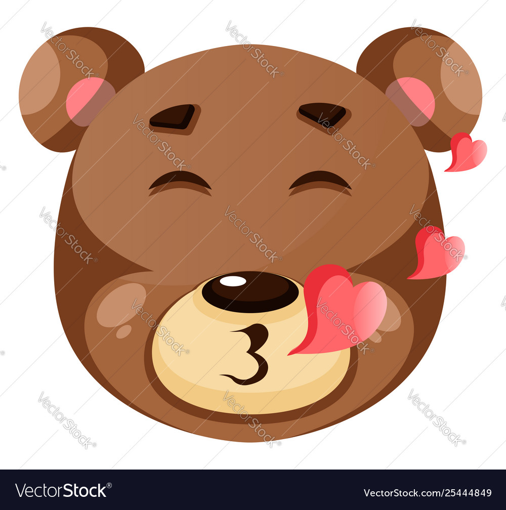 Cute brown bear is in love on white background