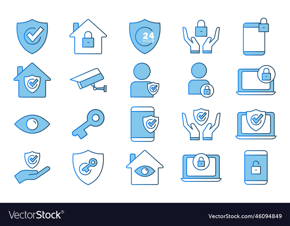 Protect icon set related to security flat