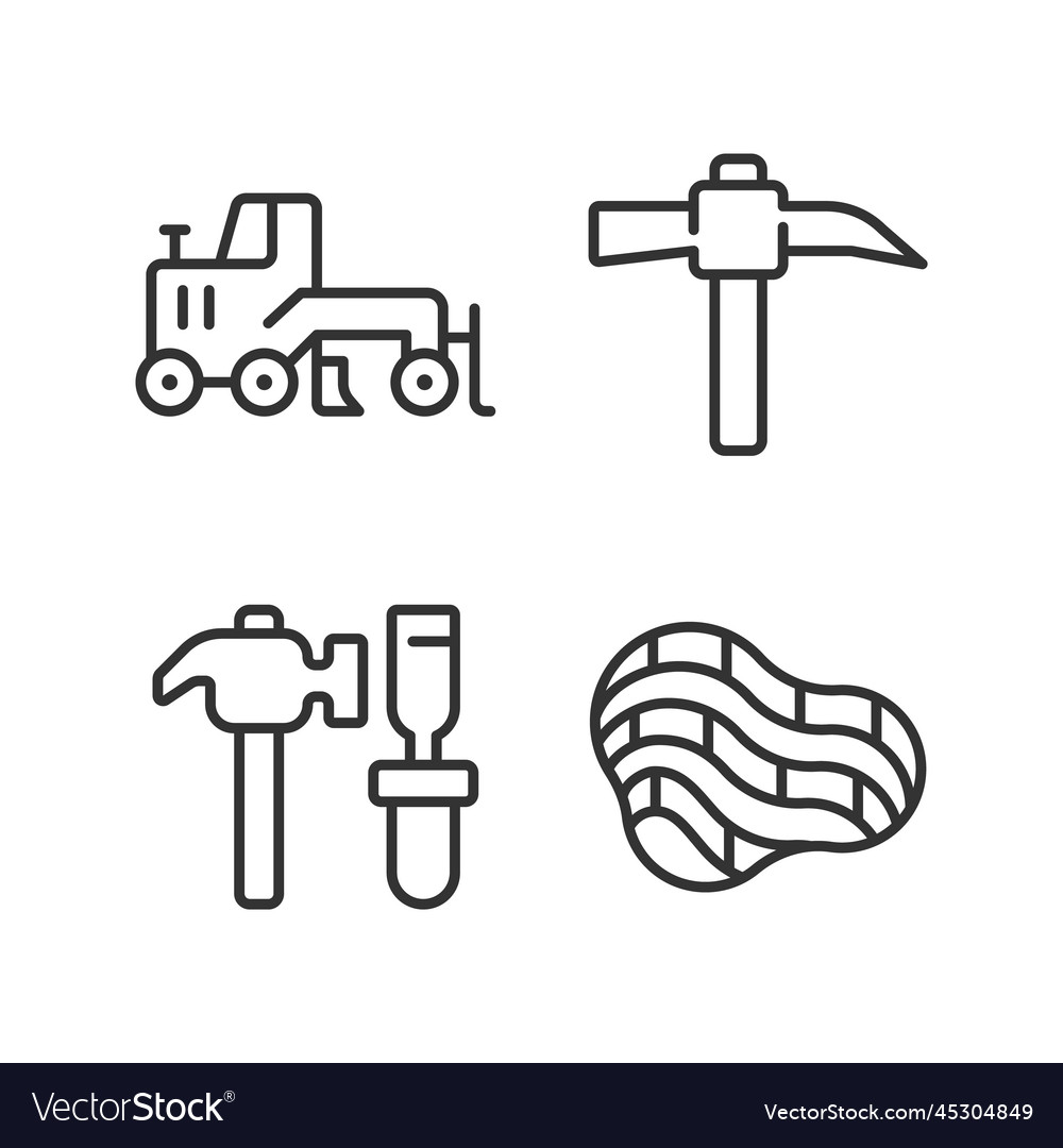 Quarry mining pixel perfect linear icons set vector image Quarry mining pixel perfect linear icons set