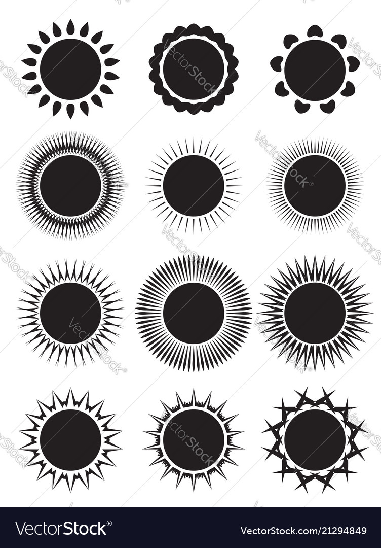 Set von Icons Sonnen mit verschiedenen Strahlenelement vector image Set von Icons Sonnen mit verschiedenen Strahlenelement