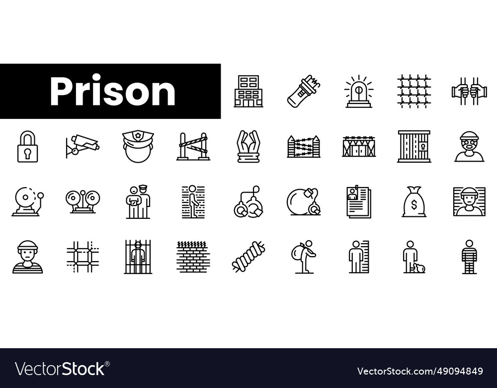 Set of outline prison icons Royalty Free Vector Image