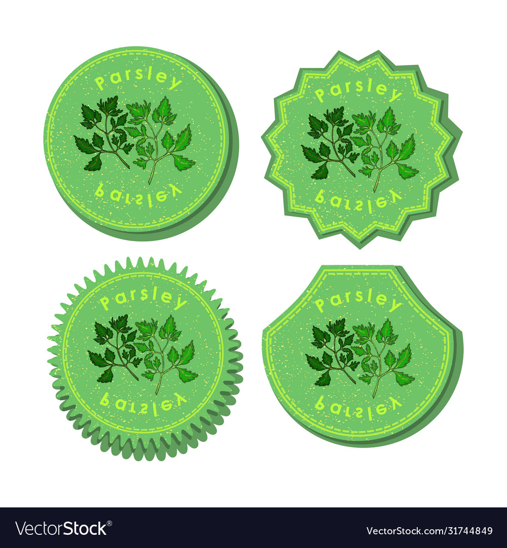 Set with four round labels parsley