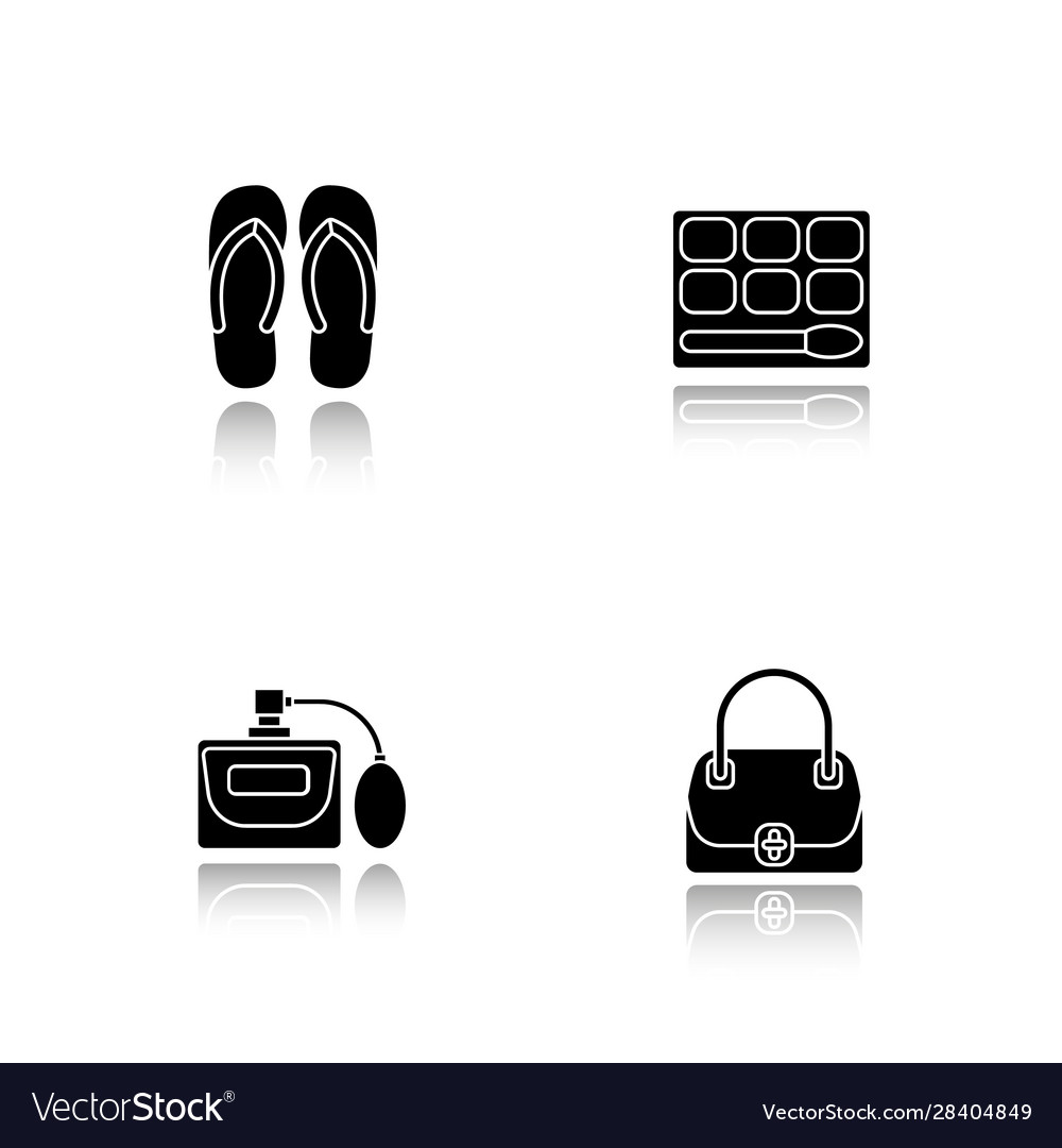 Womens accessories drop shadow black icons set