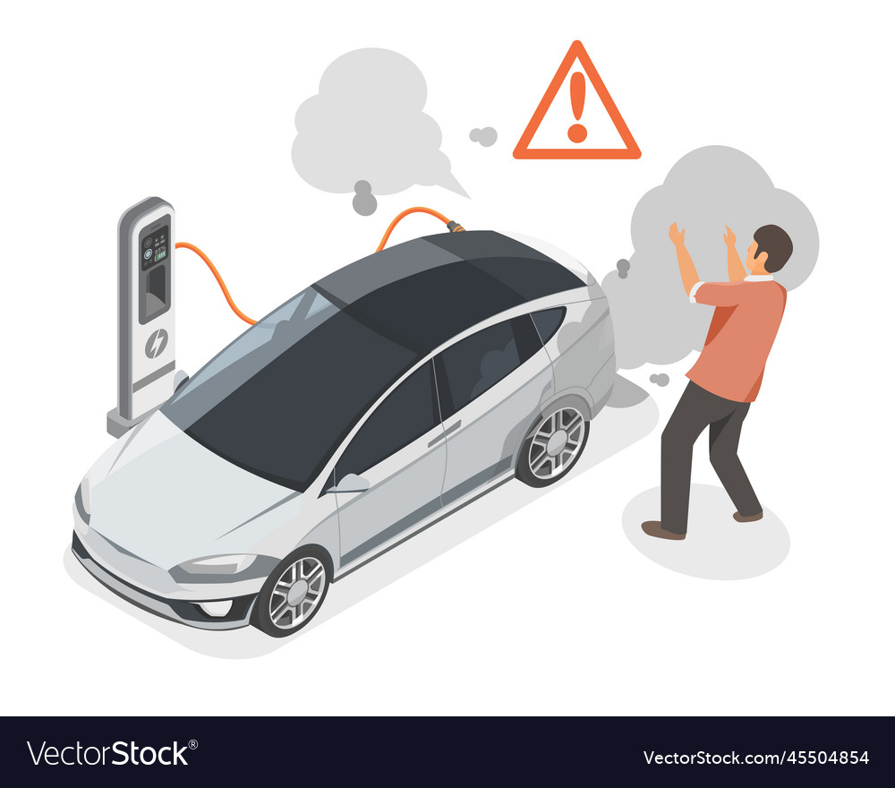 Ev electric car crash circuit failure problem Vector Image