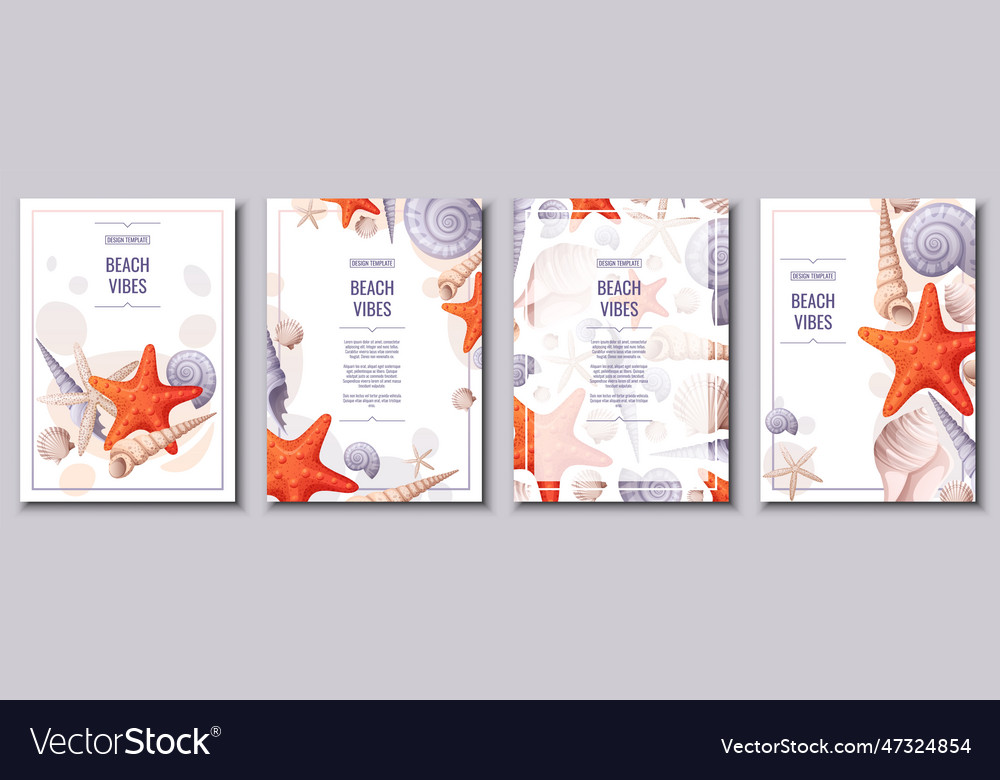 Flyer set with seashells and orange starfish