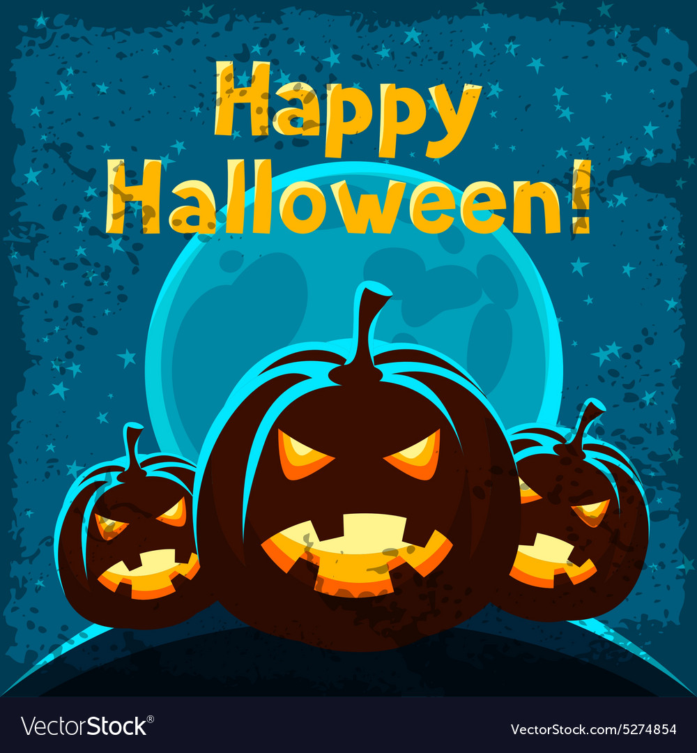 Happy halloween greeting card with angry pumpkins