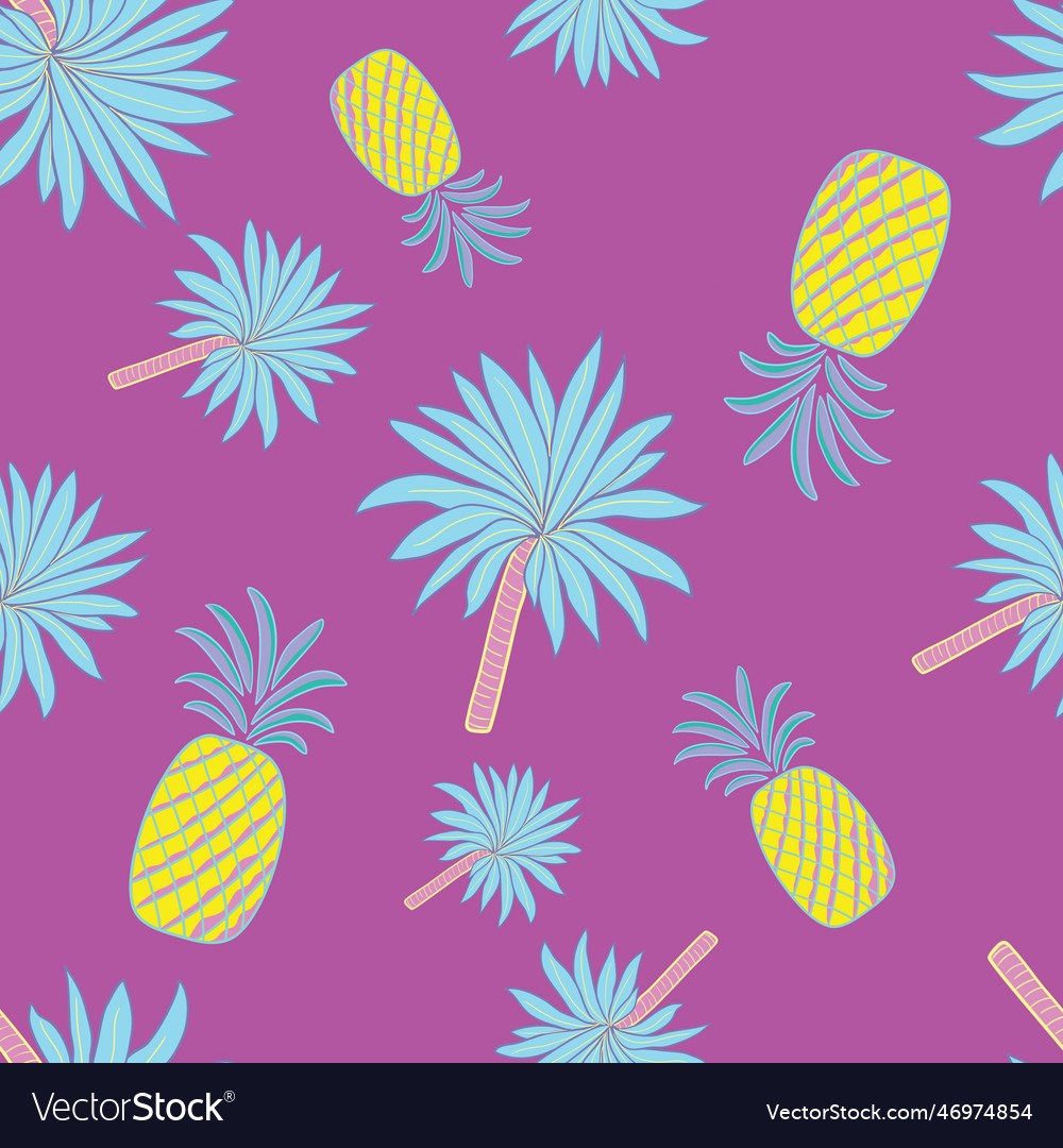 Palm tree an pine apples seamless pattern
