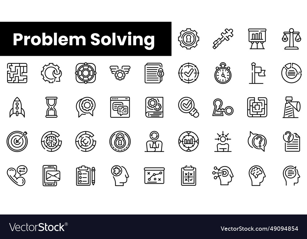 Set of outline problem solving icons Royalty Free Vector