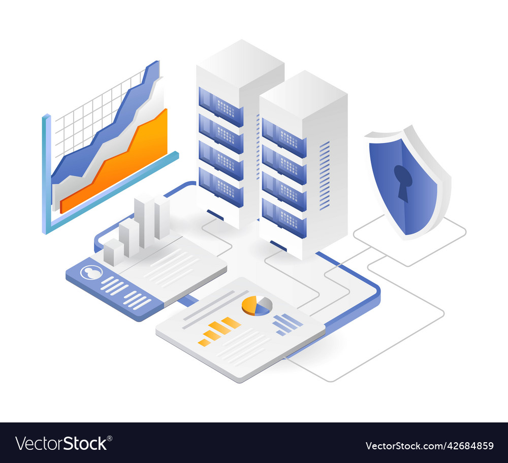 Flat isometric concept server data security vector image Flat isometric concept server data security