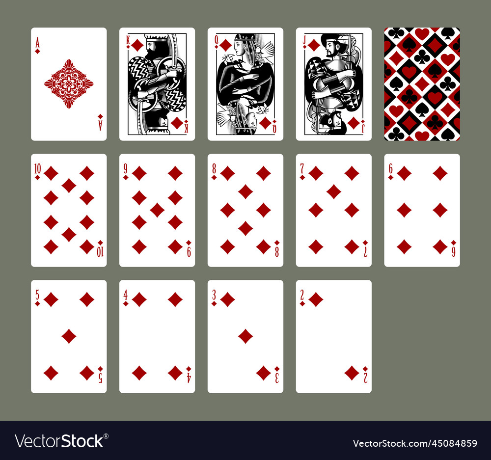 Playing cards set of diamonds suit in vintage Vector Image