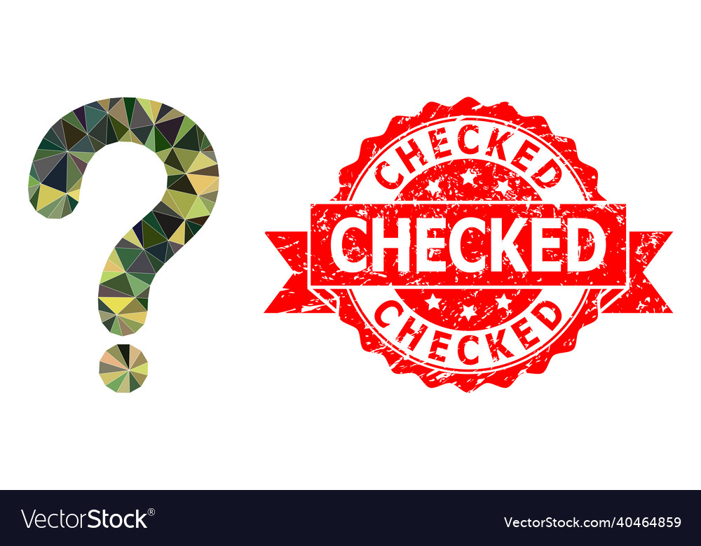 Scratched checked seal and question mark triangle