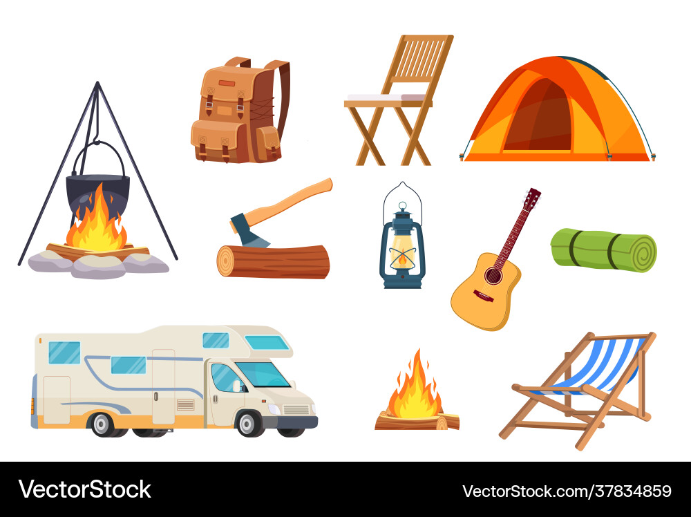 Set camping elements Royalty Free Vector Image