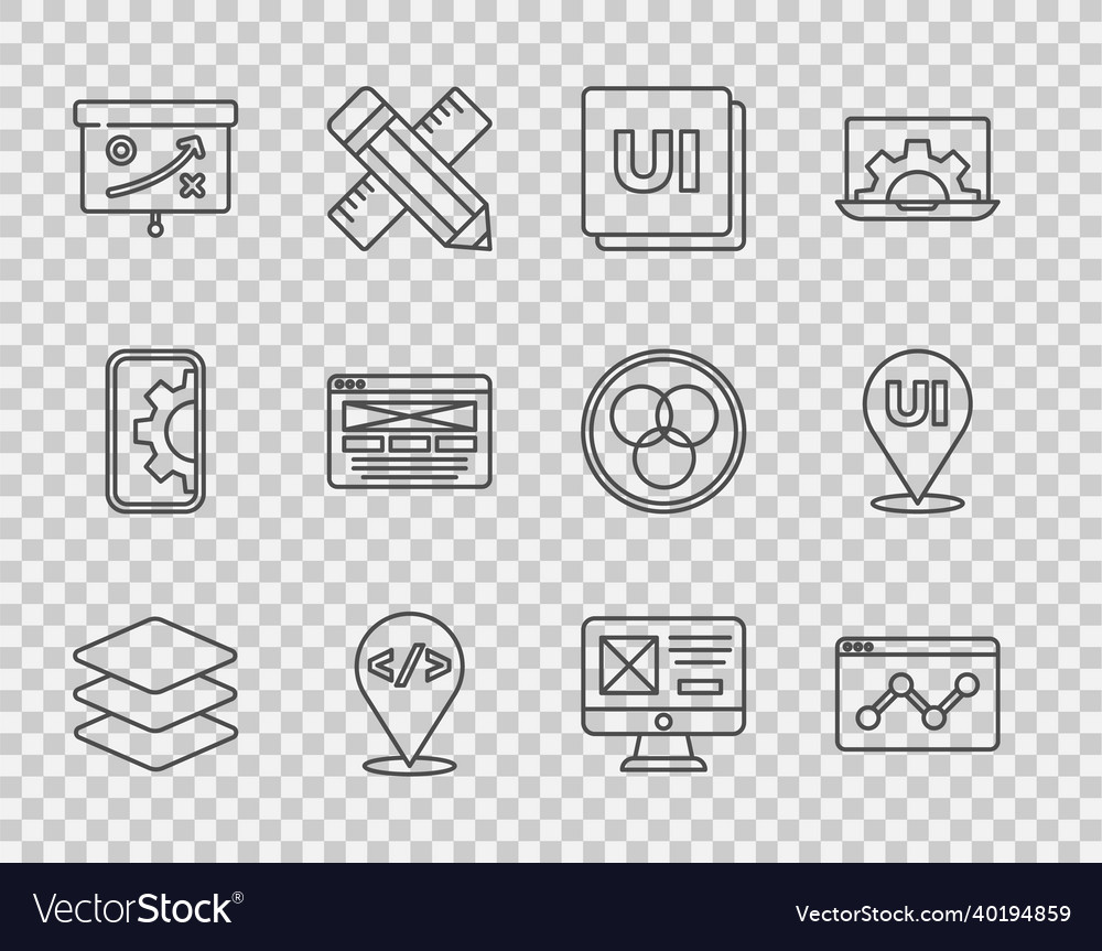 Set line layers website statistic ui or ux vector image Set line layers website statistic ui or ux