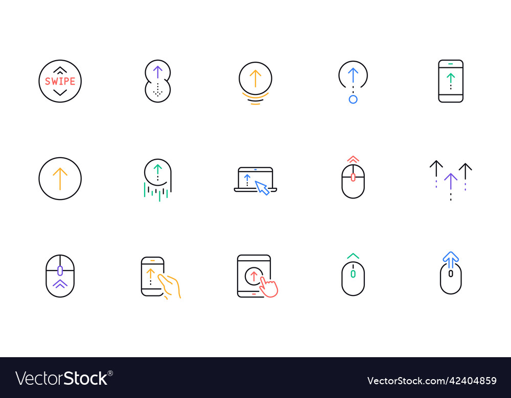 Swipe up line icons scrolling mouse landing page vector image Swipe up line icons scrolling mouse landing page