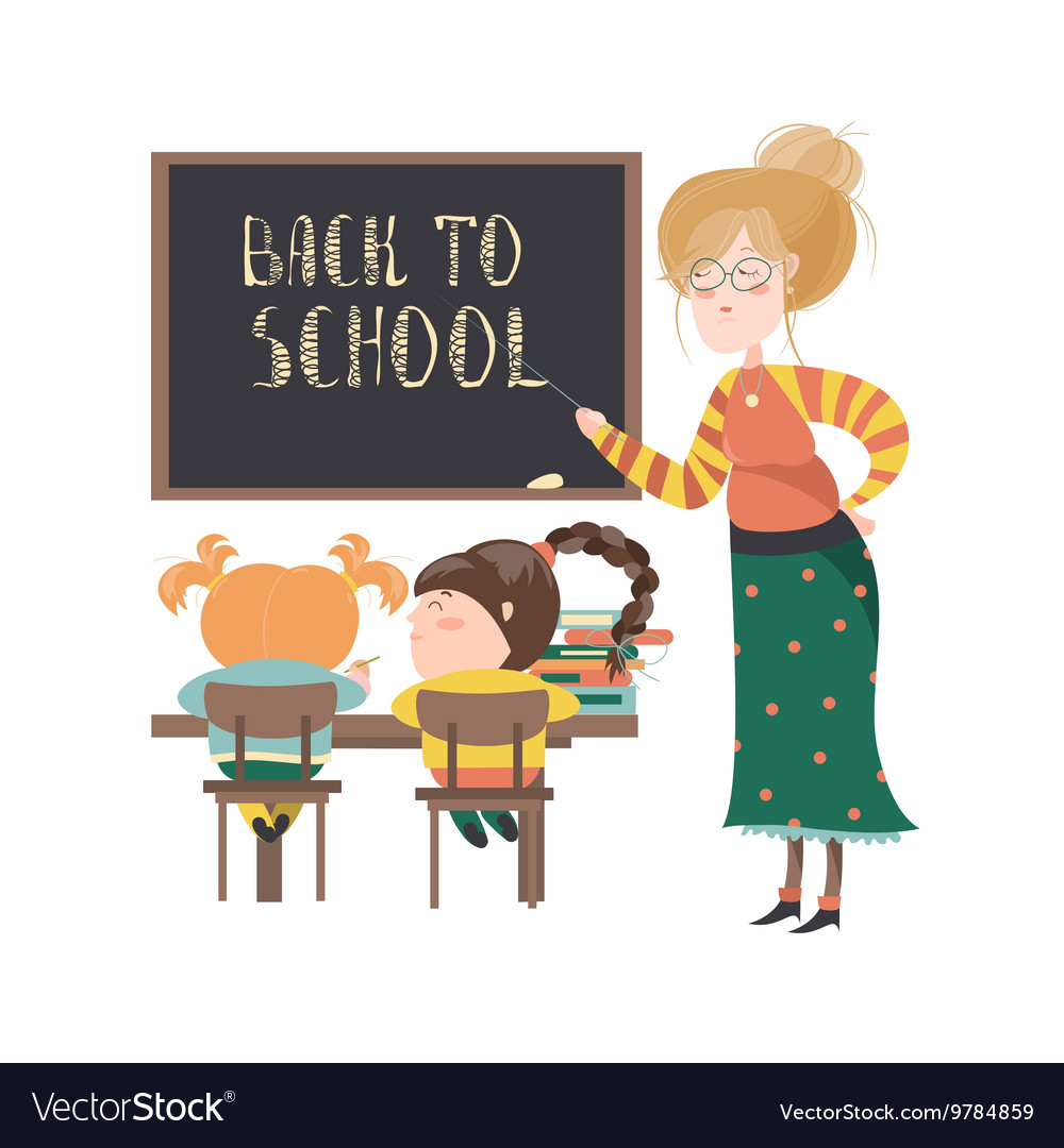 Teacher by blackboard with pupils Royalty Free Vector Image