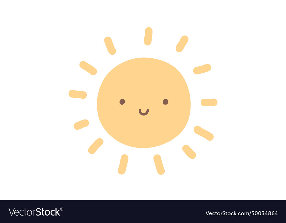 Cute cartoon hand drawn smiling sun sweet